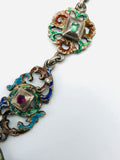 Antique Austro Hungarian Renaissance Silver Enamel Emerald Ruby Pearl Necklace