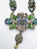 Antique Austro Hungarian Renaissance Silver Enamel Emerald Ruby Pearl Necklace