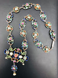 Antique Austro Hungarian Renaissance Silver Enamel Emerald Ruby Pearl Necklace