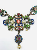 Antique Austro Hungarian Renaissance Silver Enamel Emerald Ruby Pearl Necklace