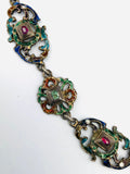 Antique Austro Hungarian Renaissance Silver Enamel Emerald Ruby Pearl Necklace