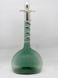 Antique Sterling Silver Snake Collared Decanter Green Glass Bottle
