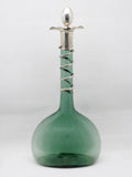 Antique Sterling Silver Snake Collared Decanter Green Glass Bottle