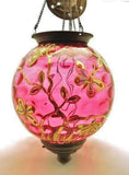 Antique Enameled Cranberry Hanging Lantern