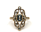 Victorian Aqua Diamond Yellow Gold 10K Ring