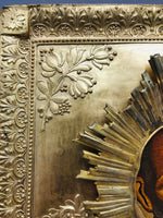 Antique Russian Icon Saint Nicholas Silver Gold Gilt