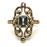 Victorian Aqua Diamond Yellow Gold 10K Ring