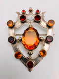 Antique Scottish Sterling Shield Brooch Garnet Topaz