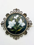Sterling Pietra Dura Flowers Brooch