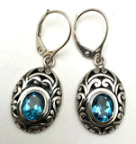 Sterling Silver Blue Topaz Bali Earrings