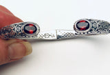 Sterling Silver Garnet Bali Clamper Hinged Cuff Bracelet