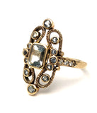 Victorian Aqua Diamond Yellow Gold 10K Ring