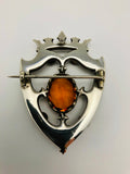 Antique Scottish Sterling Shield Brooch Garnet Topaz