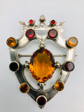 Antique Scottish Sterling Shield Brooch Garnet Topaz