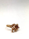 10K Flower Rose Gold Ring Ruby Diamond Pearl