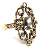 Victorian Aqua Diamond Yellow Gold 10K Ring