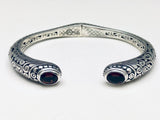 Sterling Silver Garnet Bali Clamper Hinged Cuff Bracelet