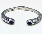 Sterling Silver Garnet Bali Clamper Hinged Cuff Bracelet