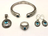 Sterling Silver Blue Topaz Bali Clamper Hinged Cuff Bracelet