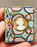 Antique Italian Shell Cameo Micro Mosaic Victorian Belt Buckle