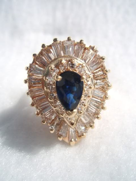 14k Pear Sapphire and Diamond Ring