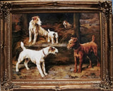 Oil On Canvas Terriers At the Door Stoop