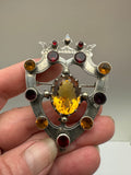 Antique Scottish Sterling Shield Brooch Garnet Topaz