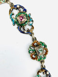 Antique Austro Hungarian Renaissance Silver Enamel Emerald Ruby Pearl Necklace