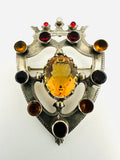 Antique Scottish Sterling Shield Brooch Garnet Topaz