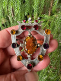Antique Scottish Sterling Shield Brooch Garnet Topaz