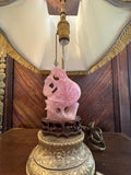 Chinese Rose Quartz Antique Lamp Bronze Base