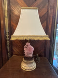 Chinese Rose Quartz Antique Lamp Bronze Base