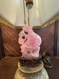 Chinese Rose Quartz Antique Lamp Bronze Base