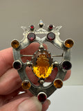 Antique Scottish Sterling Shield Brooch Garnet Topaz