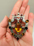 Antique Scottish Sterling Shield Brooch Garnet Topaz