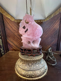 Chinese Rose Quartz Antique Lamp Bronze Base