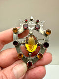 Antique Scottish Sterling Shield Brooch Garnet Topaz
