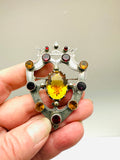 Antique Scottish Sterling Shield Brooch Garnet Topaz