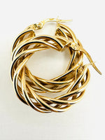 14K Yellow Woven Gold Basket Hoop Earrings