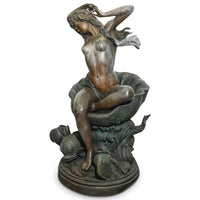 Verde Green Bronze Nude Fountain With Dolphins Fish