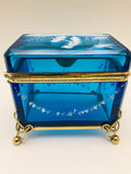 Antique Moser Turquoise Mary Gregory Glass Jewelry Casket