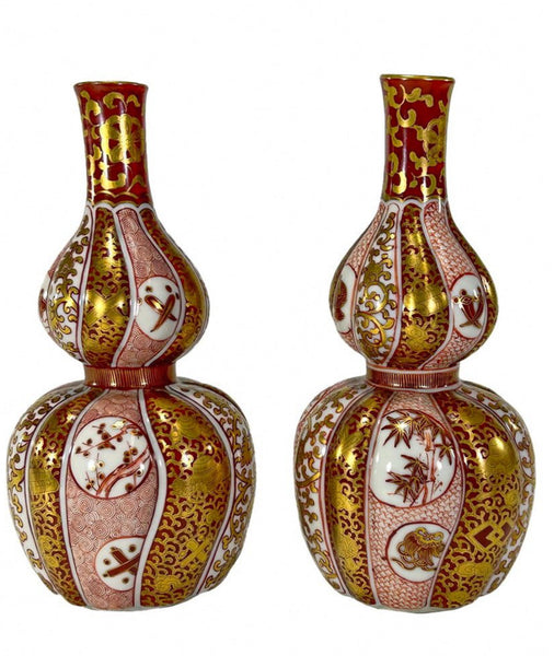 Antique Pair Japanese Kutani Vases