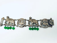 Antique Silver Elephants Jade Bracelet