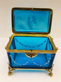Antique Moser Turquoise Mary Gregory Glass Jewelry Casket