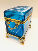 Antique Moser Turquoise Mary Gregory Glass Jewelry Casket