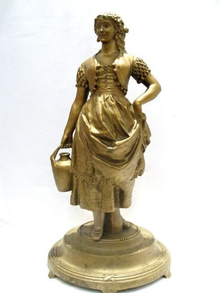 Victorian Gilt Spelter Milkmaid Statue