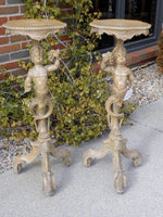 Antique Pair Italian Figural Hand Carved Wood Fern Stands