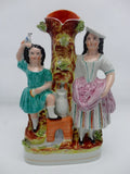 Antique Staffordshire Girls At The Well Spill Vase