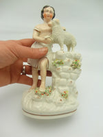 Antique Staffordshire Figure Boy With Lamb Sheep