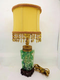 Antique Chinese Hand Carved Jade Lamp Rosewood Bronze